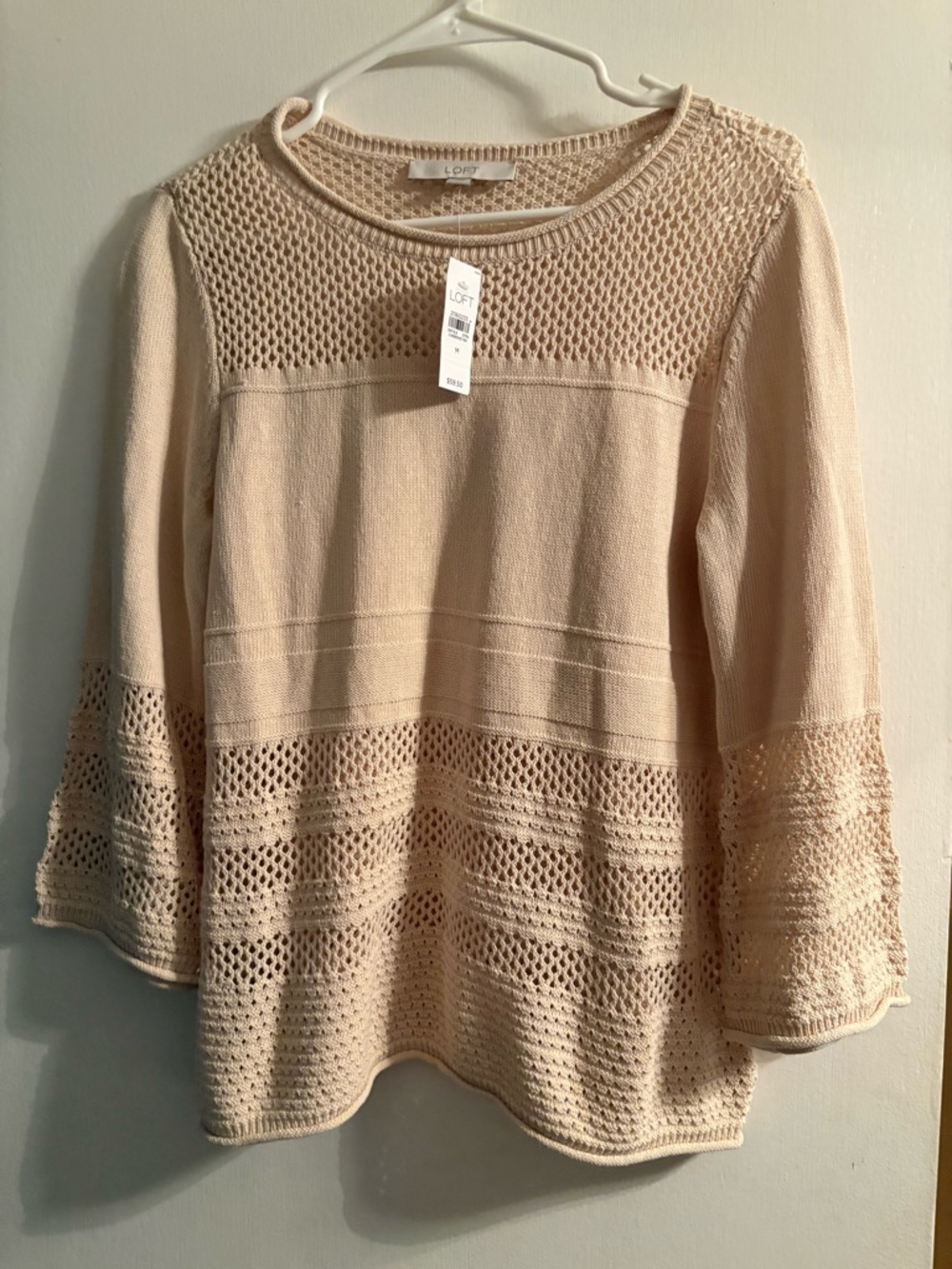 NWT Loft Beige Crochet Knit Sweater